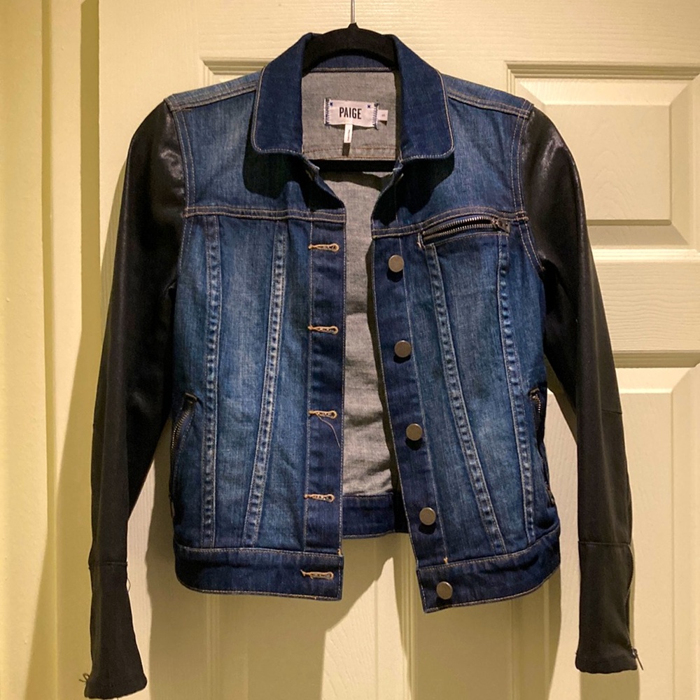 Paige denim jacket with coated sleeves